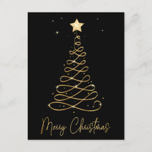 Elegante Gold & Black Merry Weihnachtsbaum Postcar Postkarte