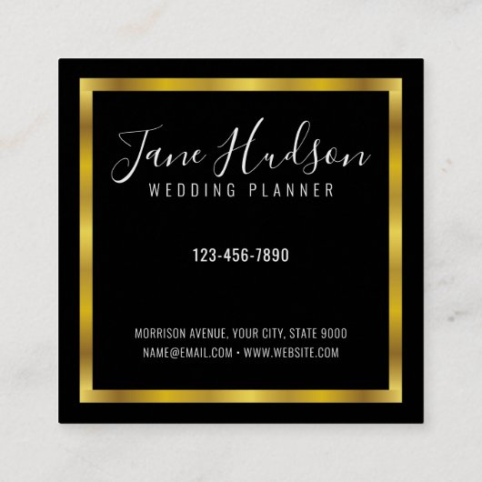 Elegante Gold Black Minimalistisch Editable 2,5x2, Quadratische Visitenkarte (Rückseite)