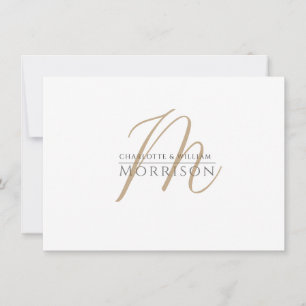 Elegante Gold Black Monogram Paare Mitteilungskarte