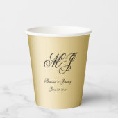 Elegante Gold Black Monogram Script Hochzeit Pappbecher (Vorderseite)