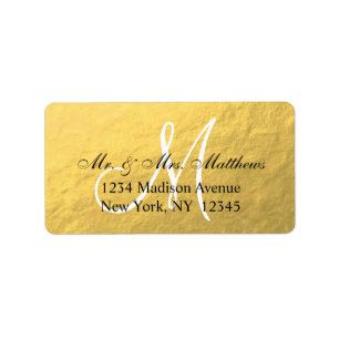 Elegante Gold Black Monogram Wedding Adressaufkleber