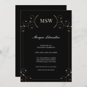 Elegante Gold Black MSW Graduation Party  Einladung (Vorne/Hinten)