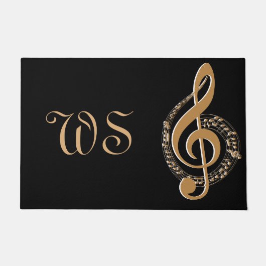 Elegante Gold Black Musical Note Mit Monogramm Fußmatte (Vorderseite)