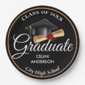 Elegante Gold-, Black & Navy Graduiertenparty-Unte Pappteller (Vorderseite)