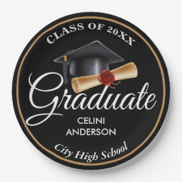 Elegante Gold-, Black & Navy Graduiertenparty-Unte Pappteller