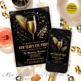 Elegante Gold Black New Year's Eve Party Einladung