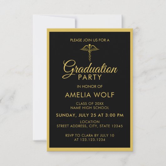 Elegante Gold Black Pharmacist Graduation Party Einladung (Vorderseite)