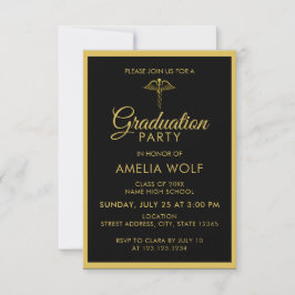 Elegante Gold Black Pharmacist Graduation Party Einladung