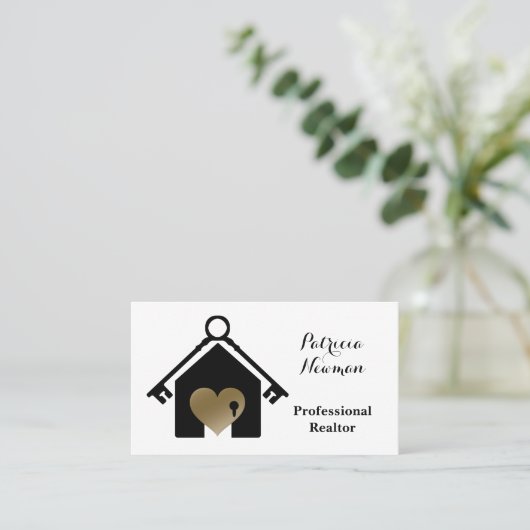 Elegante Gold Black Realtor Business Card Visitenkarte (Stehend Vorderseite)