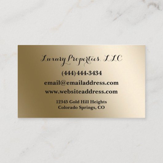 Elegante Gold Black Realtor Business Card Visitenkarte (Rückseite)