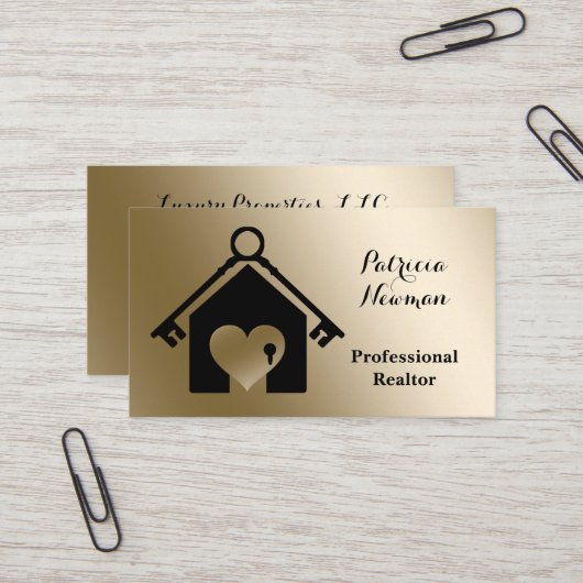 Elegante Gold Black Realtor Business Card Visitenkarte (Vorderseite/Rückseite Beispiel)