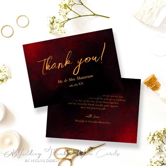 Elegante Gold Black Red Wedding Dankeschön Card Dankeskarte