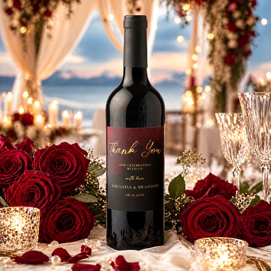 Elegante Gold Black Red Wedding Weinetikett