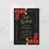 Elegante Gold Black Rote Rosen Hochzeit speichern Einladung (Vorderseite)