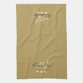Elegante Gold Black Script Name Monogram Geschirrtuch (Vertikal)