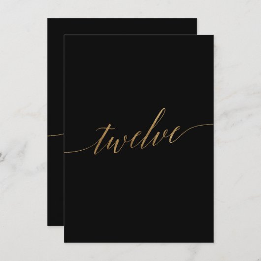 Elegante Gold & Black Table Zwölf Tischnummern (Vorne/Hinten)