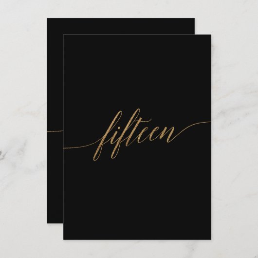 Elegante Gold & Black Tischnummer Fünfzehn (Vorne/Hinten)