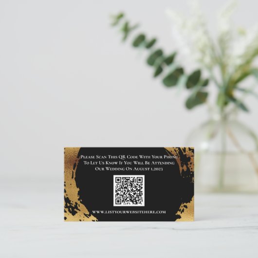 Elegante Gold Black UAWG QR Code Response Card Begleitkarte (Stehend Vorderseite)