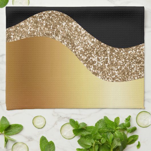 Elegante Gold Black Wave Geschirrtuch (Gefaltet)