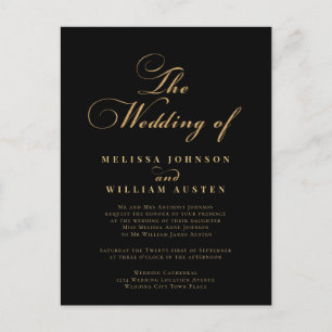 Elegante Gold Black Wedding Einladungspostkarte