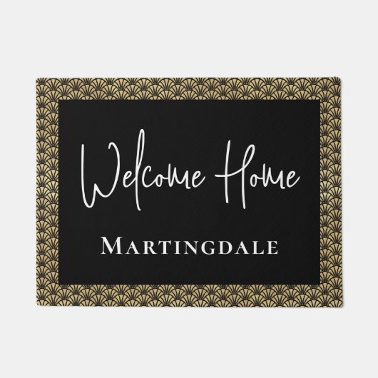 Elegante Gold Black Welcome Zuhause Monogram Name Fußmatte (Vorderseite)