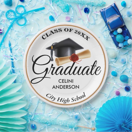 Elegante Gold, Black & White Graduiertenparty Pappteller (Party)