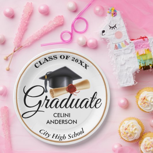 Elegante Gold, Black & White Graduiertenparty Pappteller (Party)