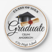 Elegante Gold, Black & White Graduiertenparty Pappteller (Vorderseite)