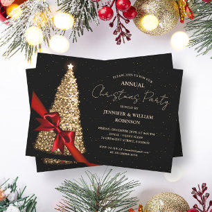 Elegante Gold Black Xmas Tree Ribbon Holiday Party Einladung