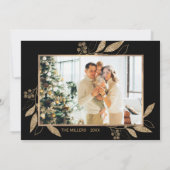 Elegante Gold Blätter 2 Foto Collage Weihnachtskar (Rückseite)