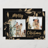 Elegante Gold Blätter 2 Foto Collage Weihnachtskar (Vorne/Hinten)