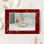 Elegante Gold Blätter 2 Foto Weihnachtsfamilie Car Feiertagskarte<br><div class="desc">Elegantes Gold Verlasse 2 Foto Weihnachtsfamilie Card. Gold Stars Red Christmas Happy Holidays Card</div>