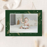 Elegante Gold Blätter 2 Foto Weihnachtsfamilie Car Feiertagskarte<br><div class="desc">Elegantes Gold Verlasse 2 Foto Weihnachtsfamilie Card. Gold Stars Green Christmas Happy Holidays Card</div>
