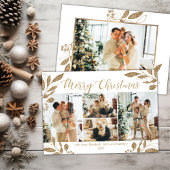 Elegante Gold Blätter 4 Foto Collage Weihnachtskar