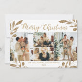 Elegante Gold Blätter 4 Foto Collage Weihnachtskar (Vorderseite)