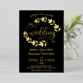 Elegante Gold-Blätter auf Black Classy Wedding Folieneinladung (Stehend vorne)