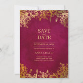 Elegante Gold Blätter Burgundy Save the Date Hochz Einladung (Vorderseite)