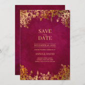 Elegante Gold Blätter Burgundy Save the Date Hochz Einladung (Vorne/Hinten)