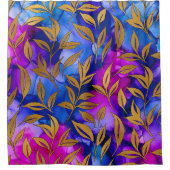 Elegante Gold Blätter Foliage Blue Lila Chic Duschvorhang (Vorderseite)