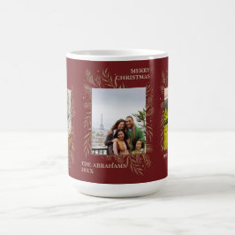 Elegante Gold Blätter Frohe Weihnachtsfamilie Foto Kaffeetasse