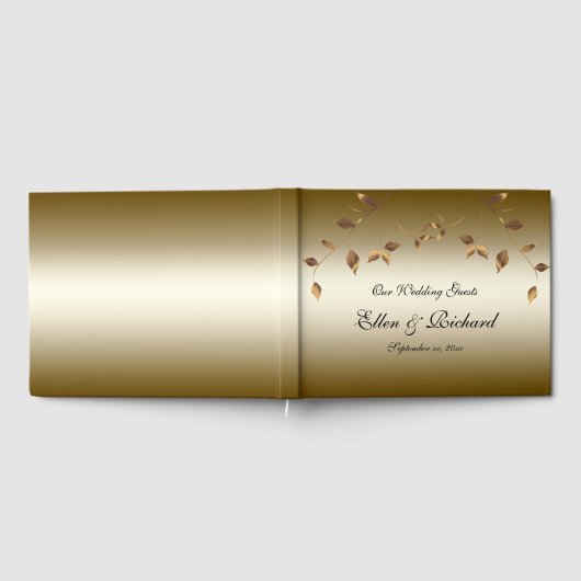 Elegante Gold-Blätter Hochzeit Gästebuch (Voll)