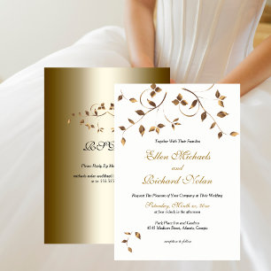Elegante Gold-Blätter Hochzeit mit UAWG Einladung
