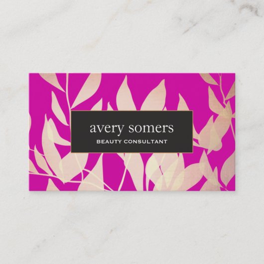 Elegante Gold Blätter Magenta Beauty Consultant Visitenkarte (Vorderseite)