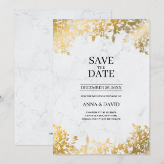 Elegante Gold Blätter - Save the Date Hochzeit Einladung