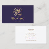 Elegante Gold Blätter Trio Logo Navy Blue Visitenkarte (Vorne/Hinten)