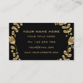 Elegante Gold Blätter Tulips Black Business Card Visitenkarte (Rückseite)