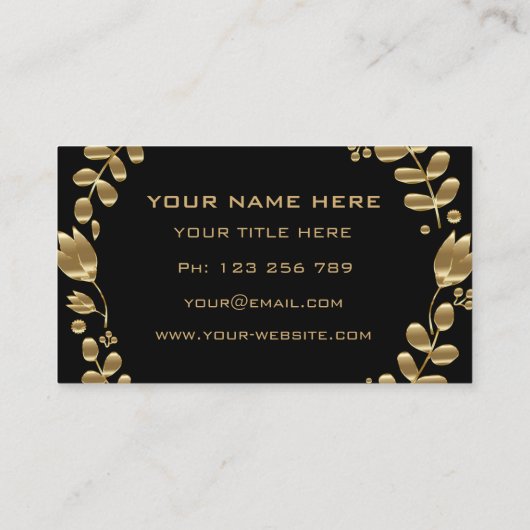Elegante Gold Blätter Tulips Black Business Card Visitenkarte (Rückseite)