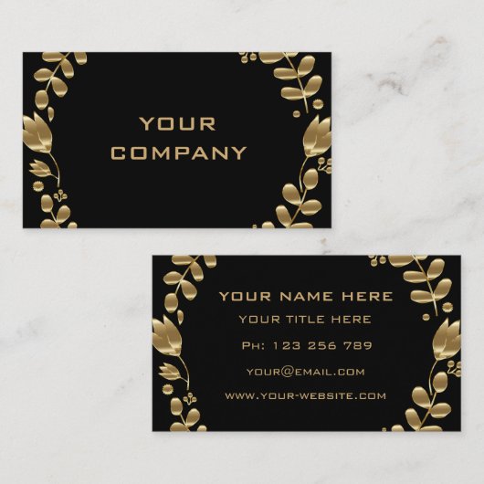 Elegante Gold Blätter Tulips Black Business Card Visitenkarte (Vorne/Hinten)