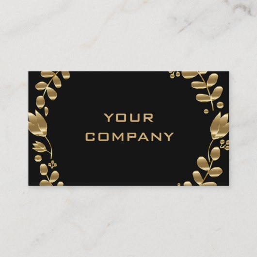 Elegante Gold Blätter Tulips Black Business Card Visitenkarte (Vorderseite)