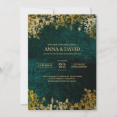 Elegante Gold Blätter Velvet Green Wedding Einladung (Vorderseite)
